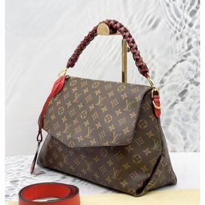 Louis Vuitton Brown Monogram Shoulder Bag with Red Accents